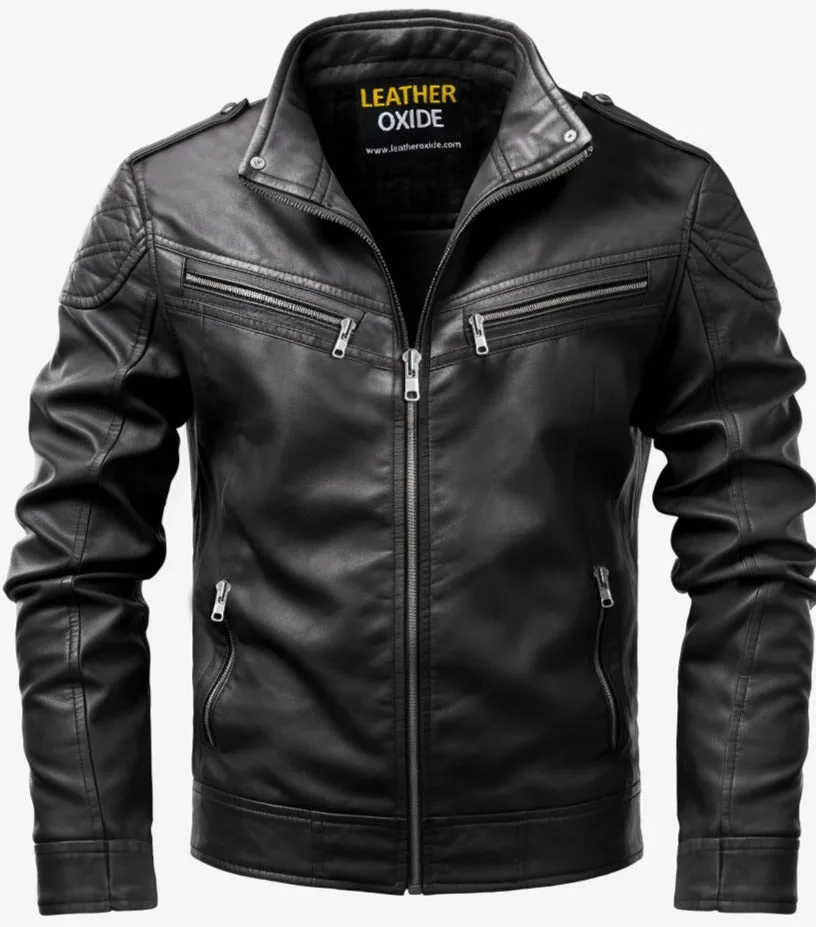 Men Oliver Black Moto Biker Leather Jacket