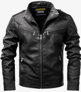 Men Oliver Black Moto Biker Leather Jacket