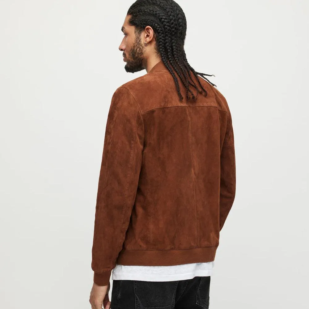 Men's Classic Brown Suede Bomber Jacket