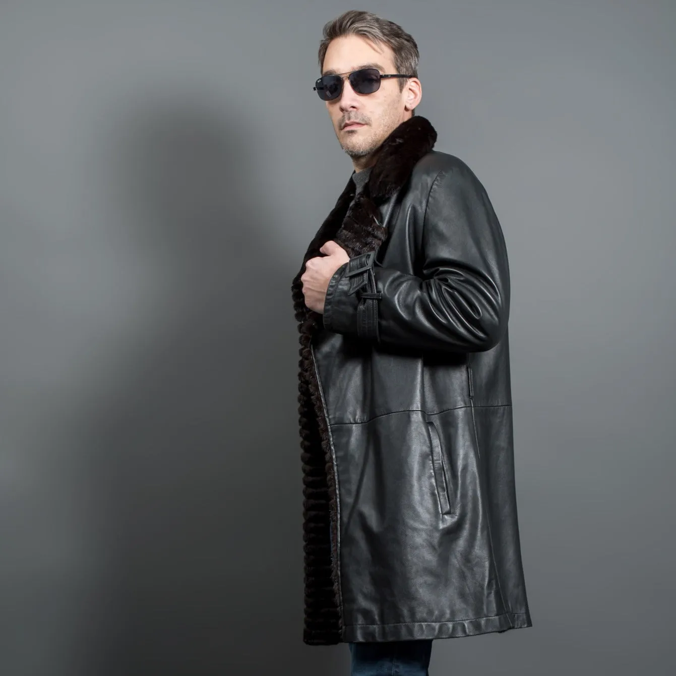 Men's leather and mink fur coat