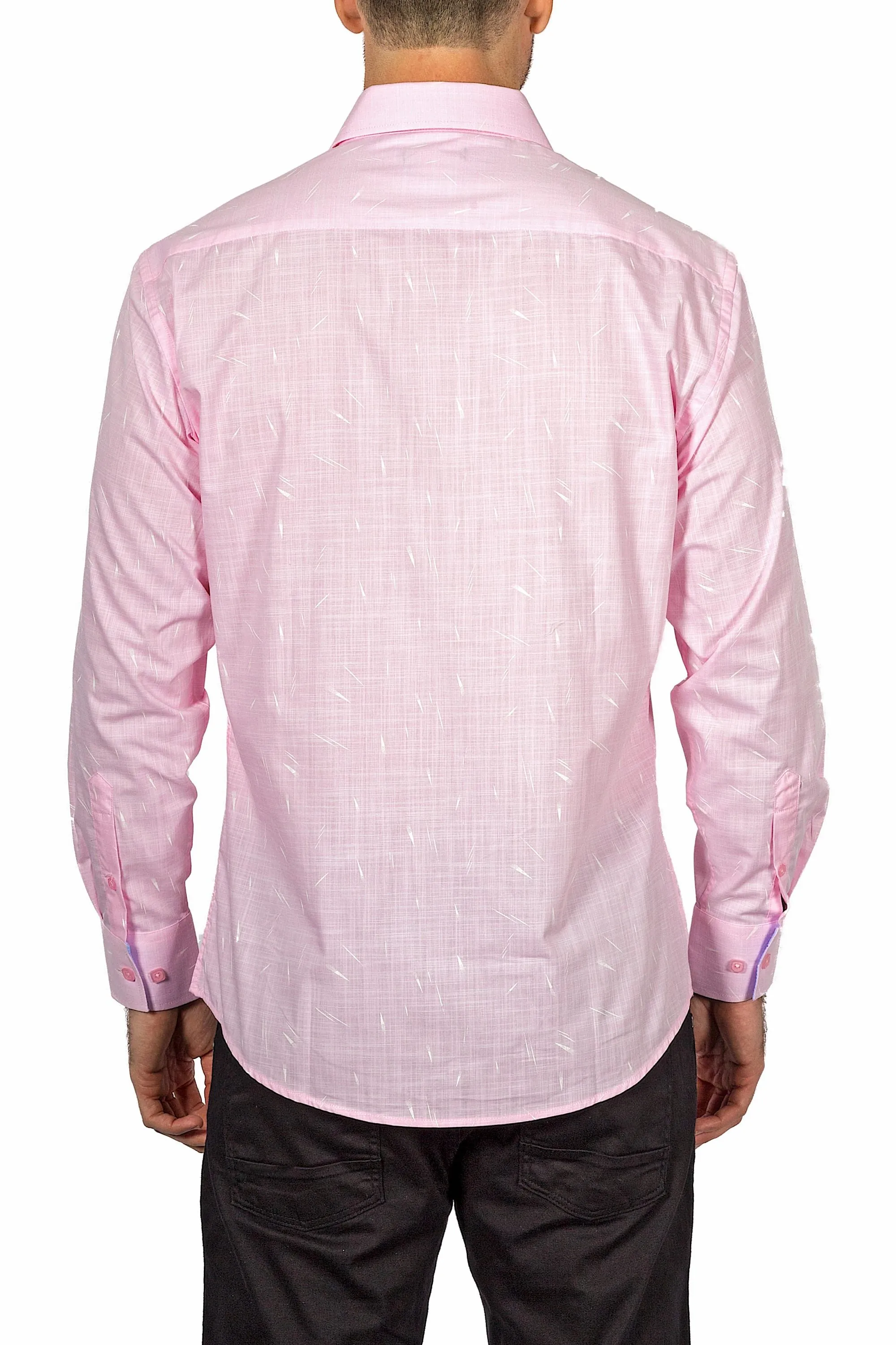 Men's Modern Fit Cotton Button Up Pink Hatch Pattern