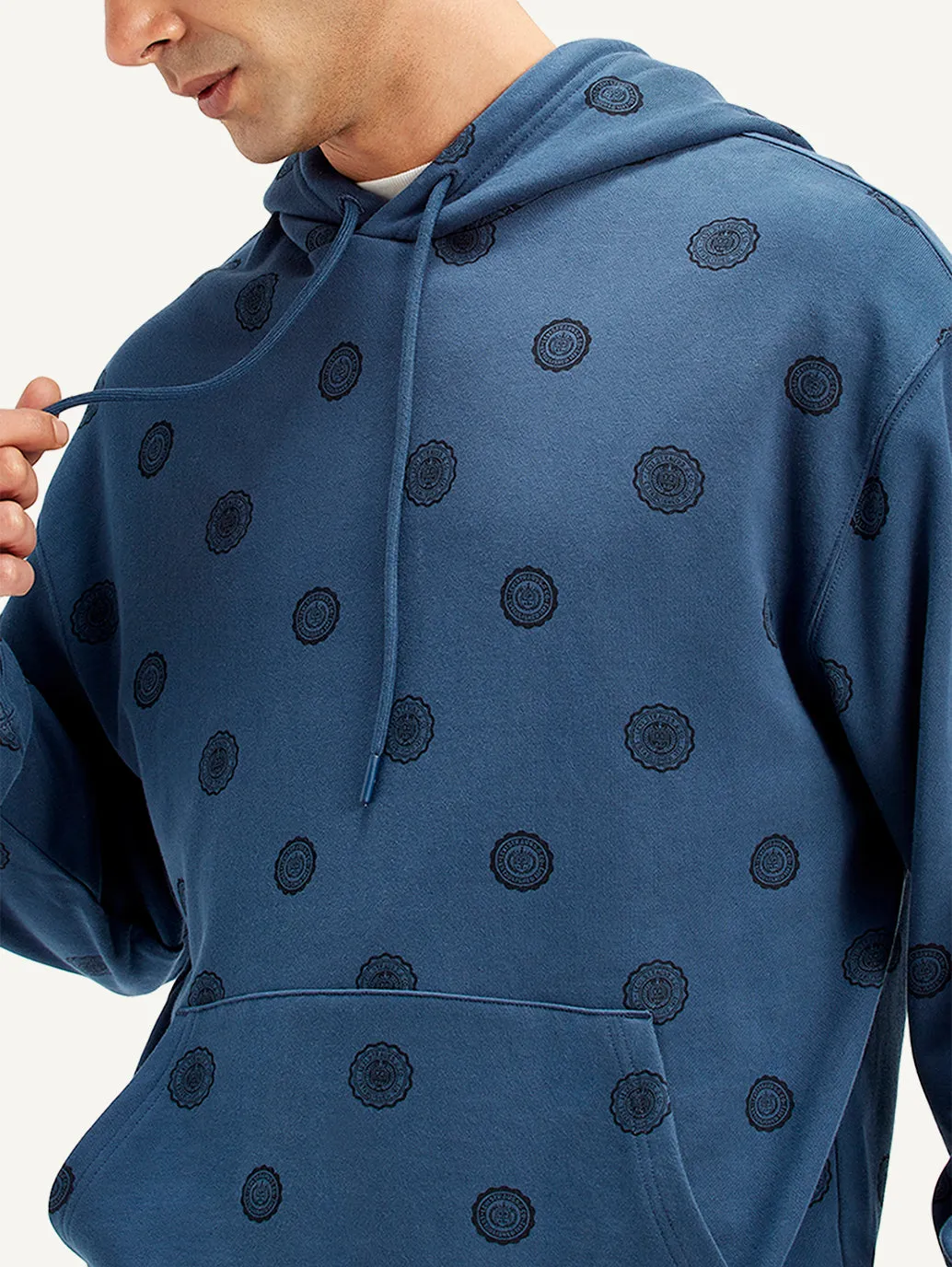 Men's Printed Navy Hooded Sweatshirt