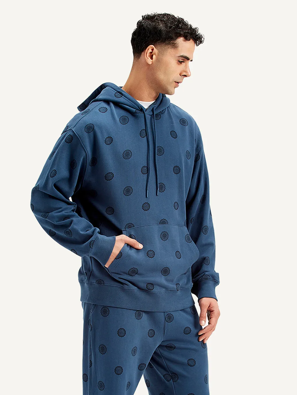 Men's Printed Navy Hooded Sweatshirt