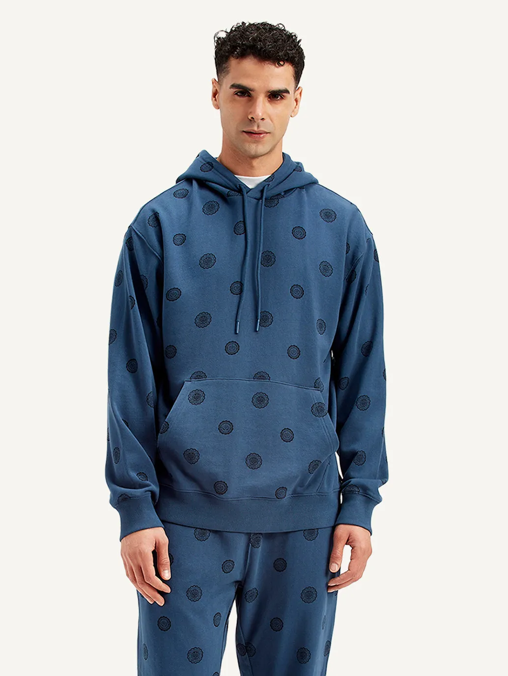 Men's Printed Navy Hooded Sweatshirt