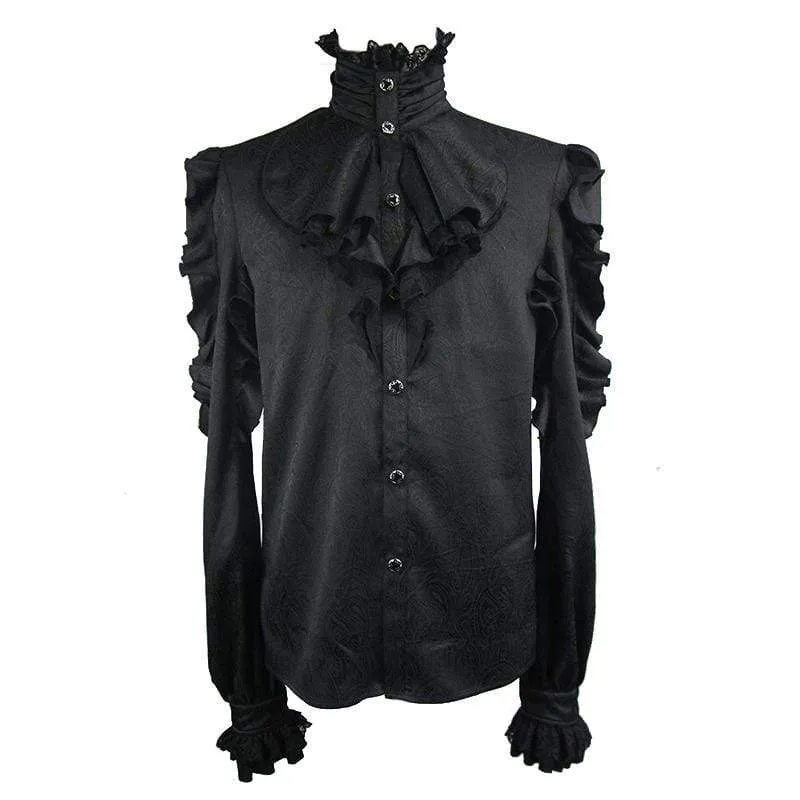 Men's Vintage Goth Men's Ruffled Shirt Black