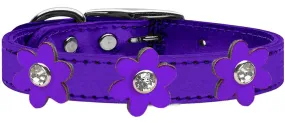 Metallic Flower Leather Collar Metallic Purple With Metallic Purple Flowers Size 18