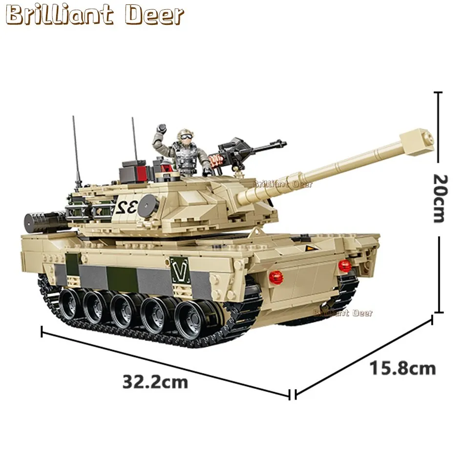 Military M2 Bradley M4 Sherman M1A2 Abrams US Tank Building Blocks Bricks Model WW2 Army Soldier Weapon Children Toys for Boys