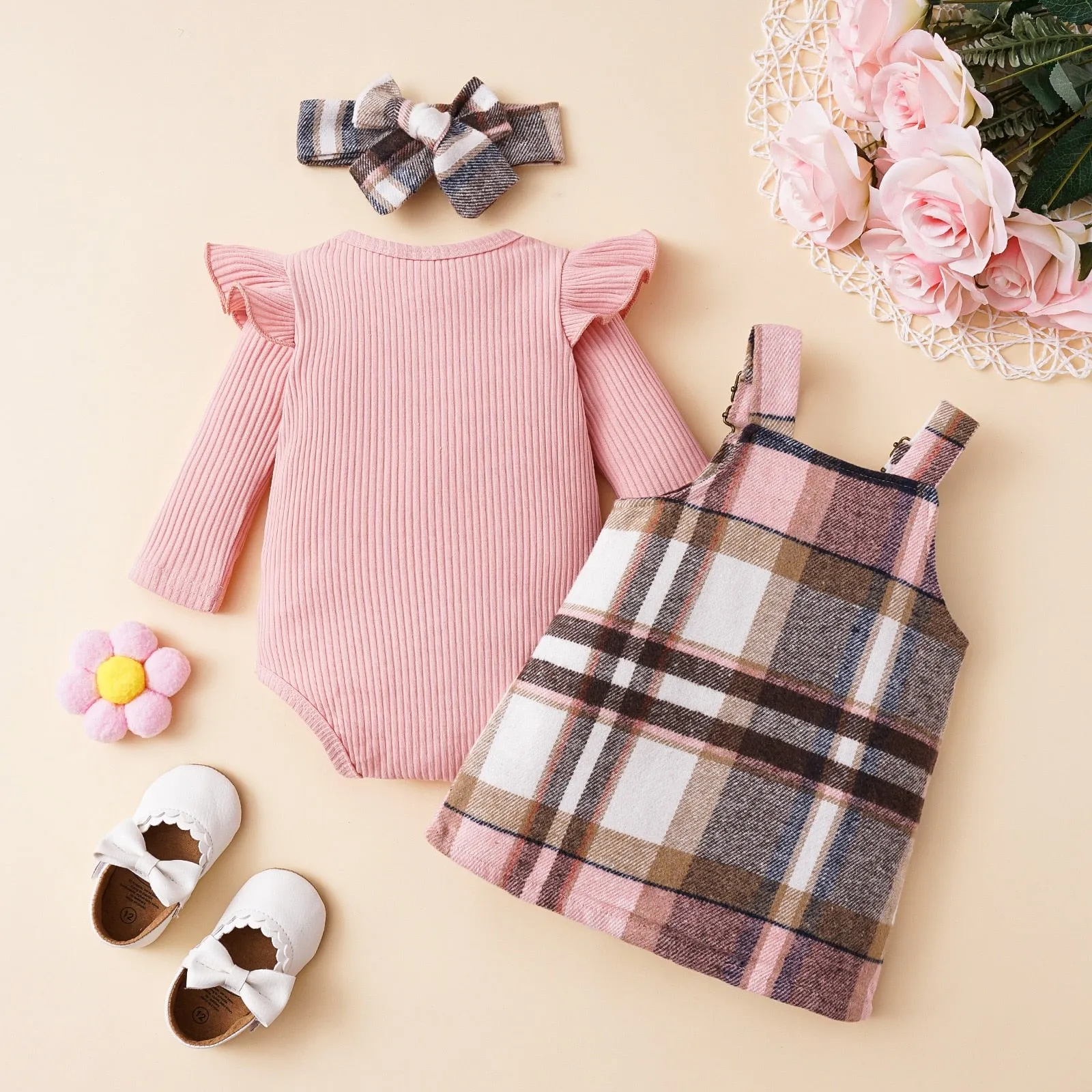 Misha Plaid Overall Dress Set