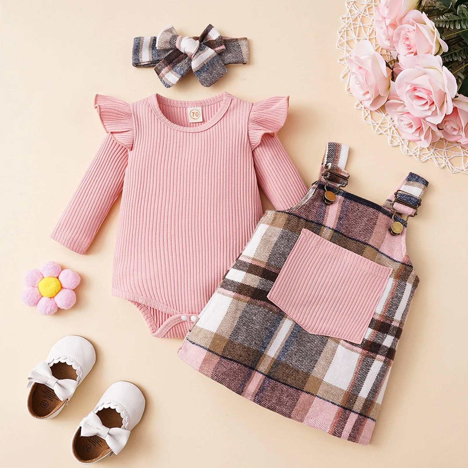 Misha Plaid Overall Dress Set