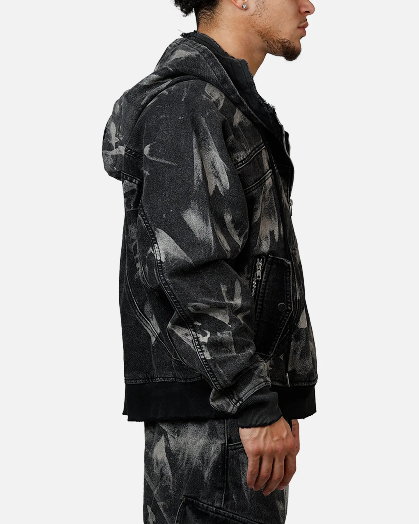 MNML Double Denim Hood Bomb Jacket Black