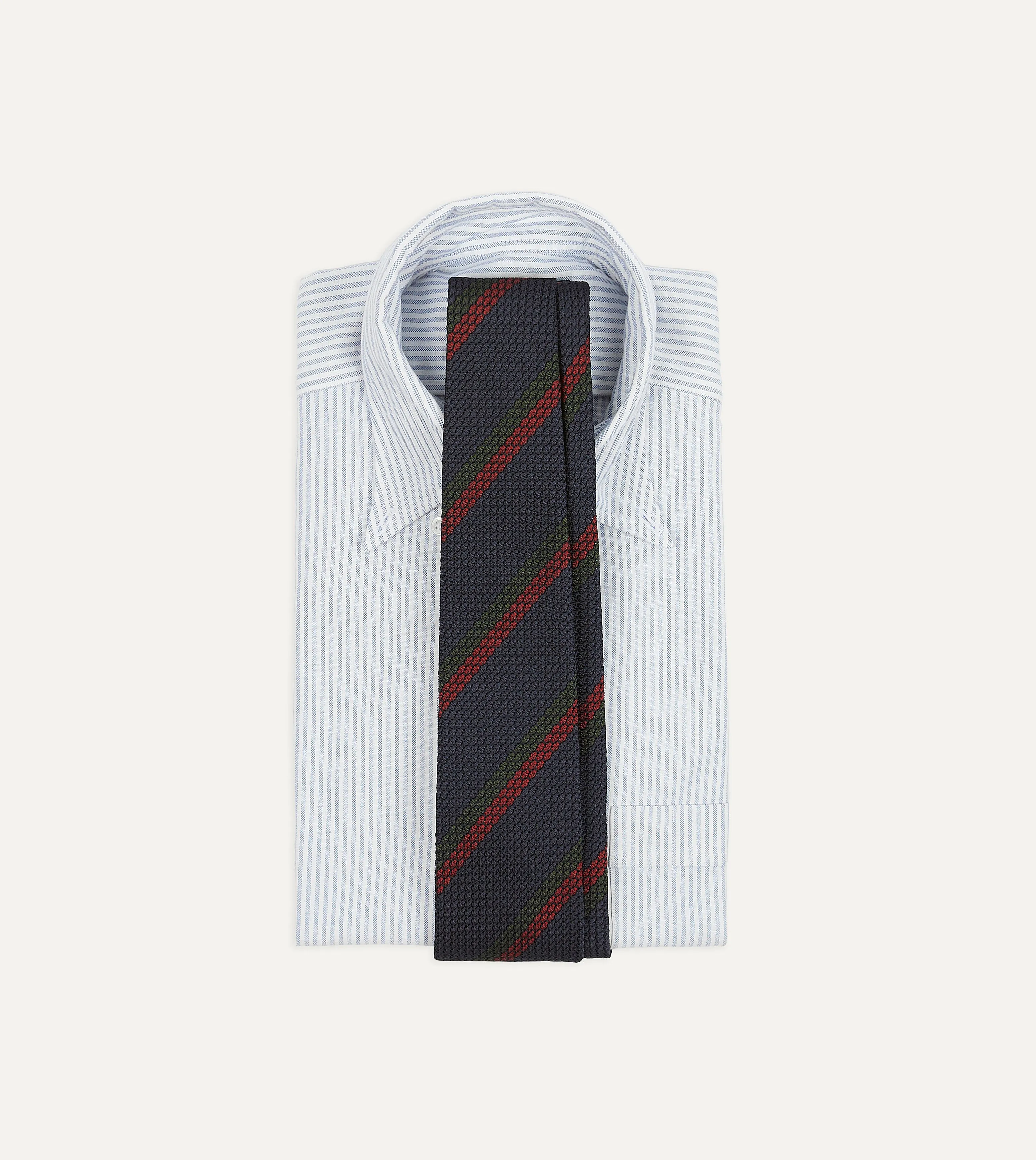 Navy and Red Block Stripe Hand Rolled Silk Grenadine Tie