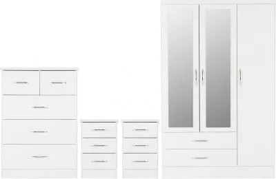 Nevada 3 Door 2 Drawer Mirrored Wardrobe Bedroom Set