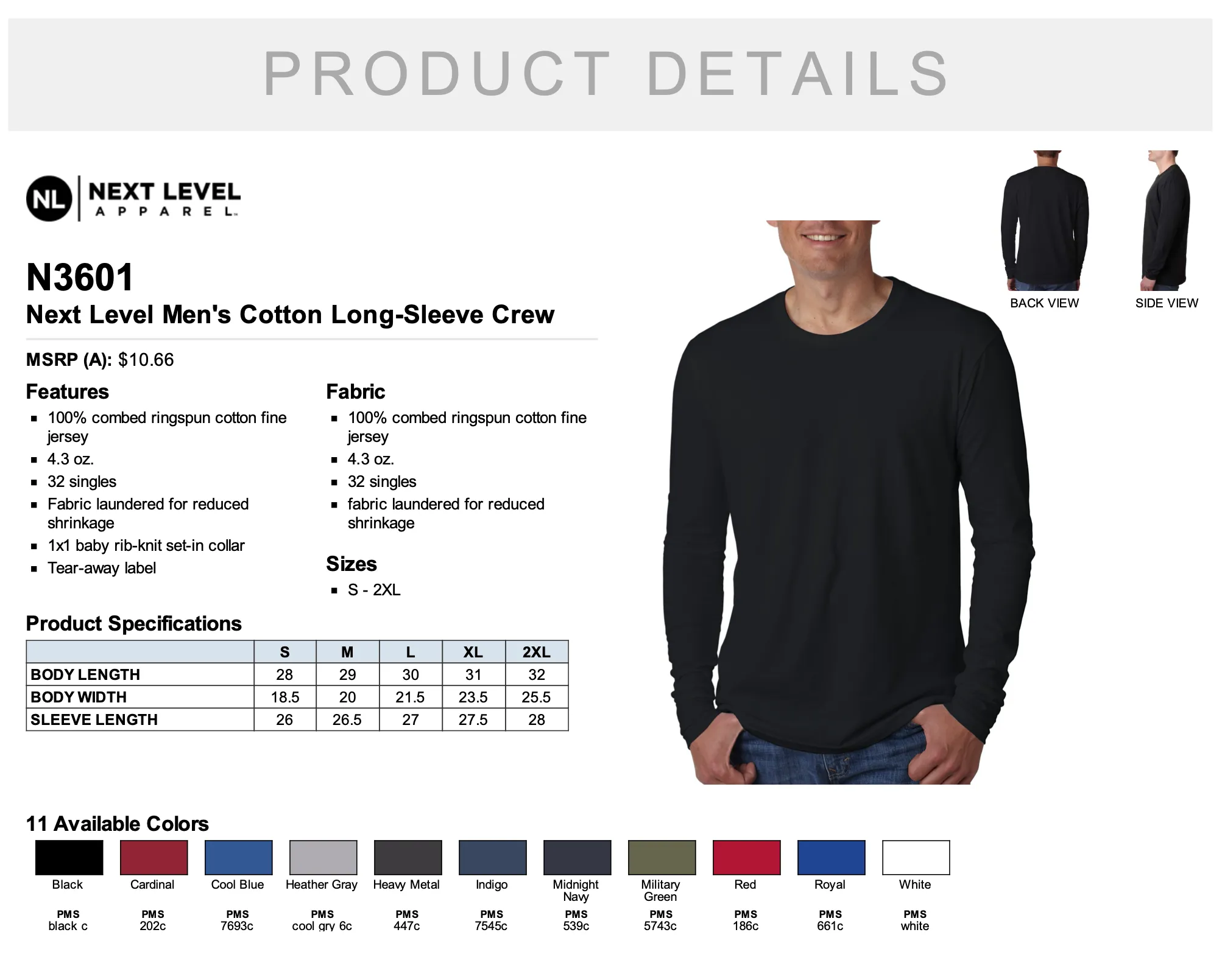 Next Level Men's Cotton Long Sleeve Crew