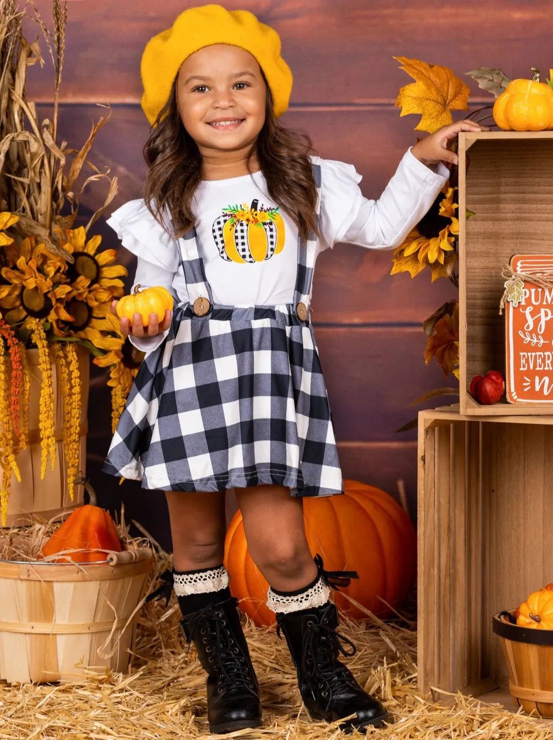 Oh, Pumpkin Ruffle Top and Overall Skirt Set