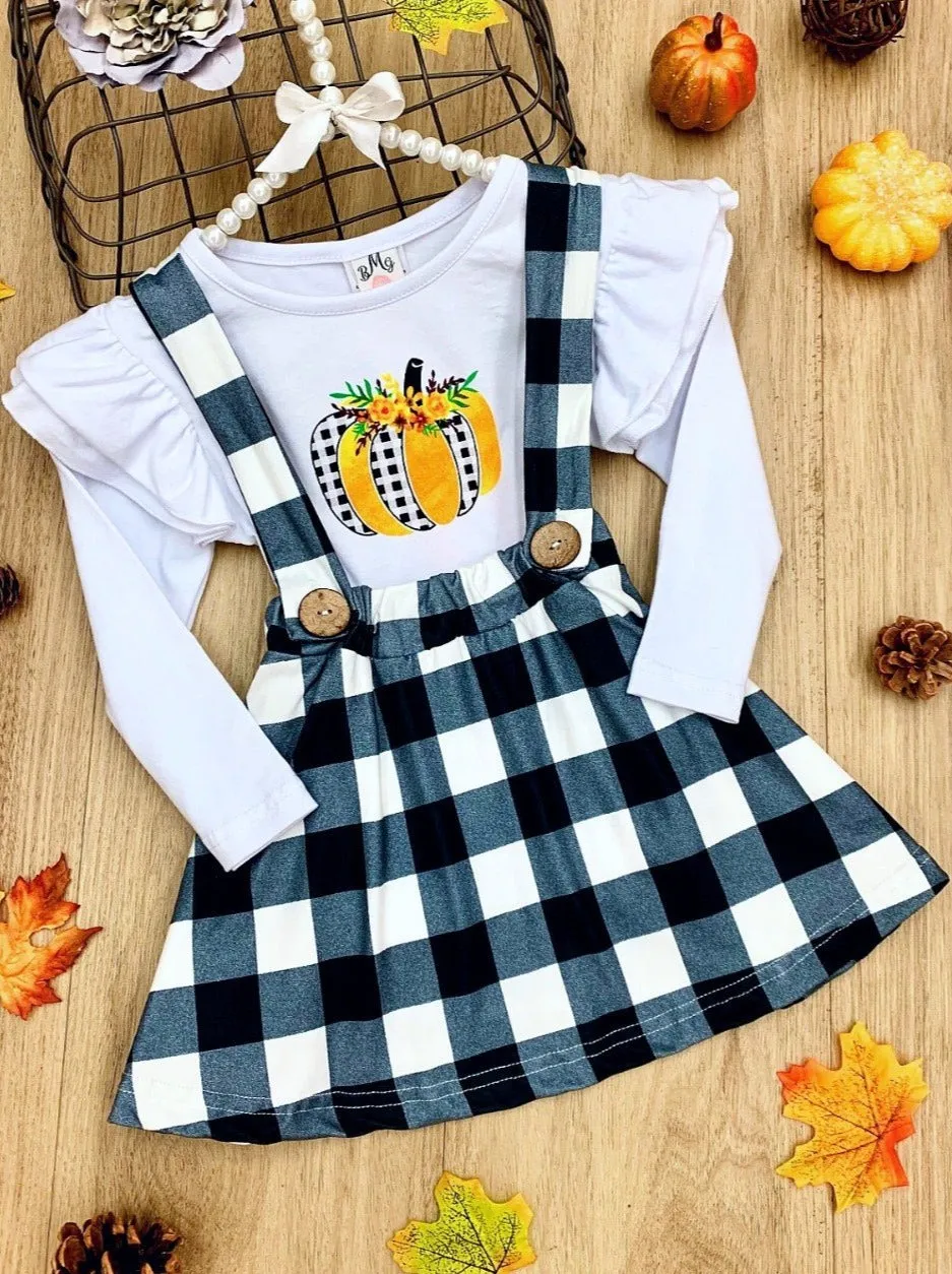 Oh, Pumpkin Ruffle Top and Overall Skirt Set