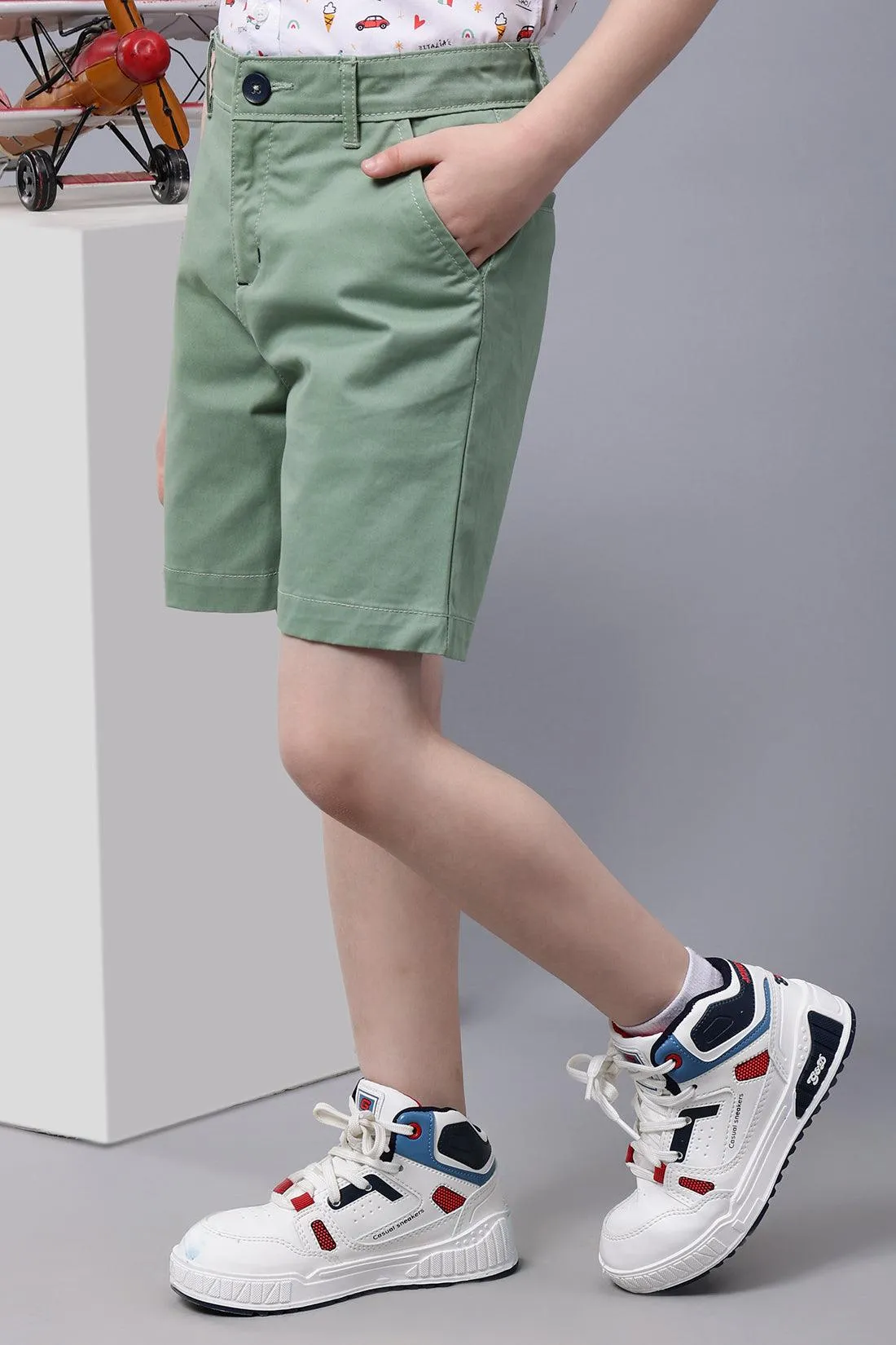 One Friday Kids Boys Green Cotton Shorts