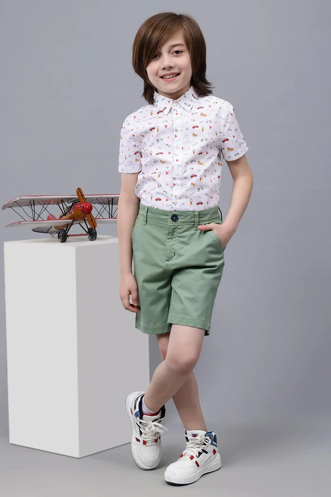 One Friday Kids Boys Green Cotton Shorts