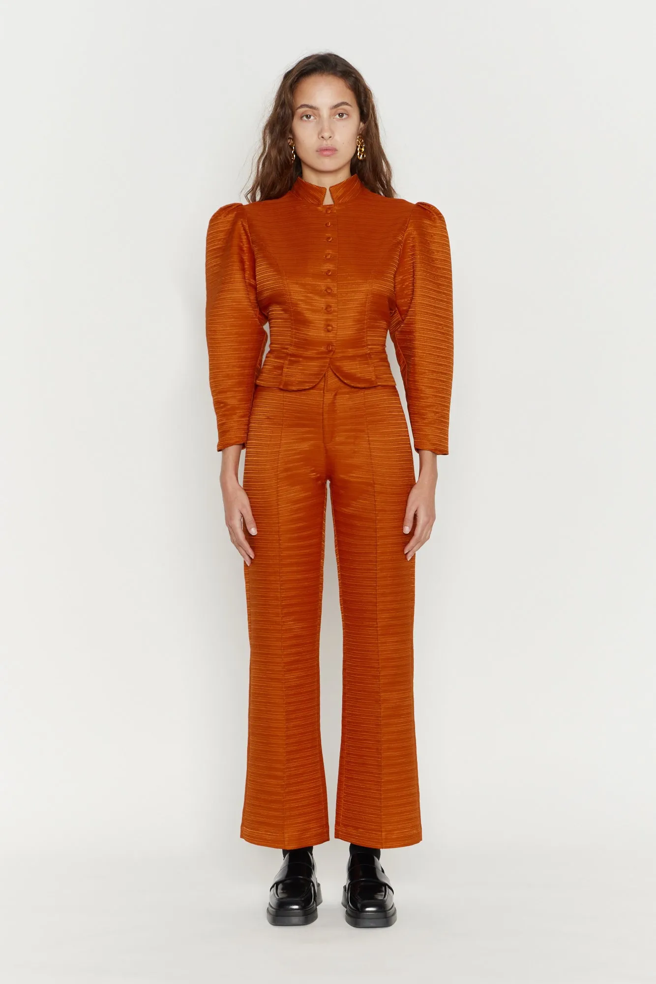 Orange Textured Flared Pants