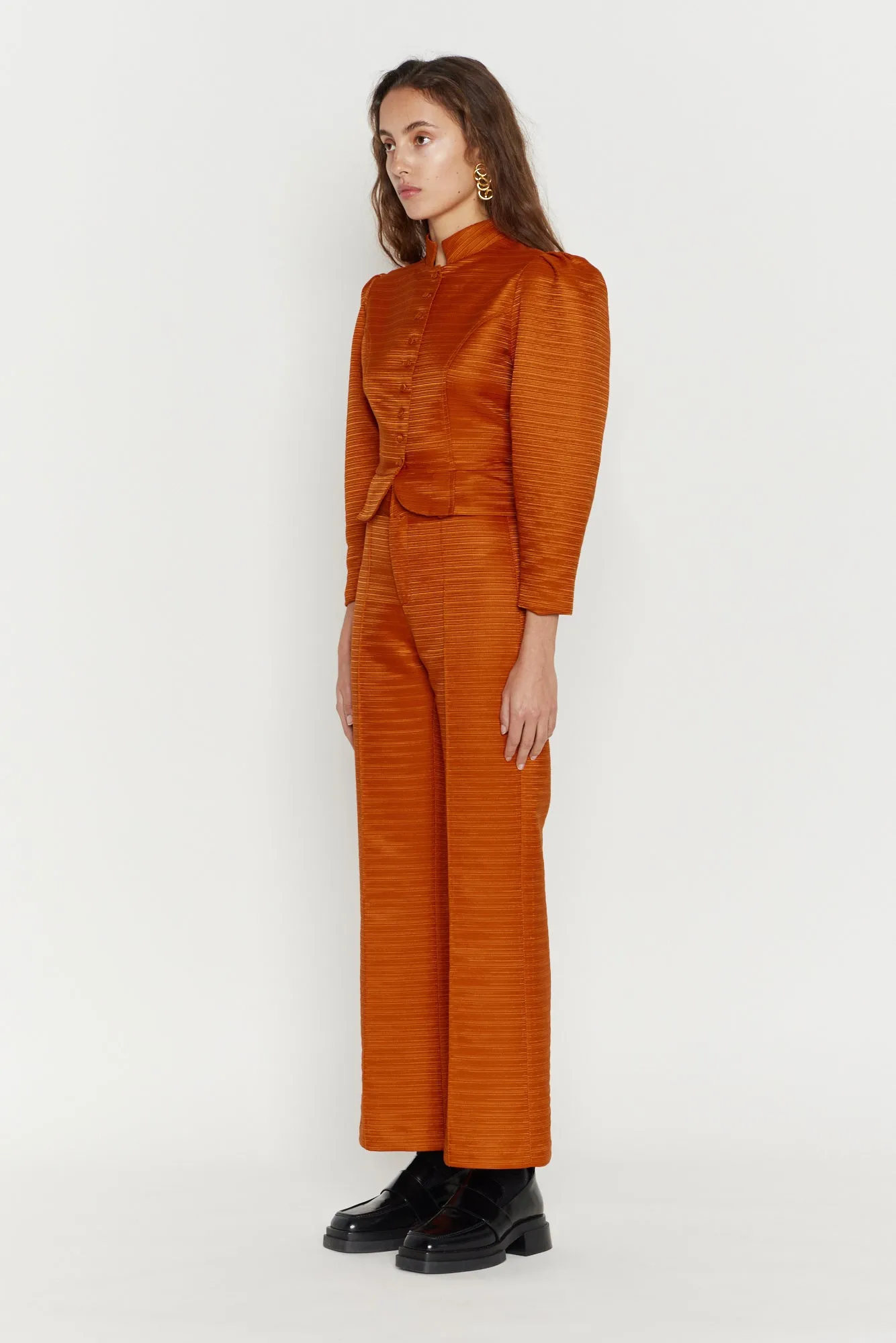 Orange Textured Flared Pants