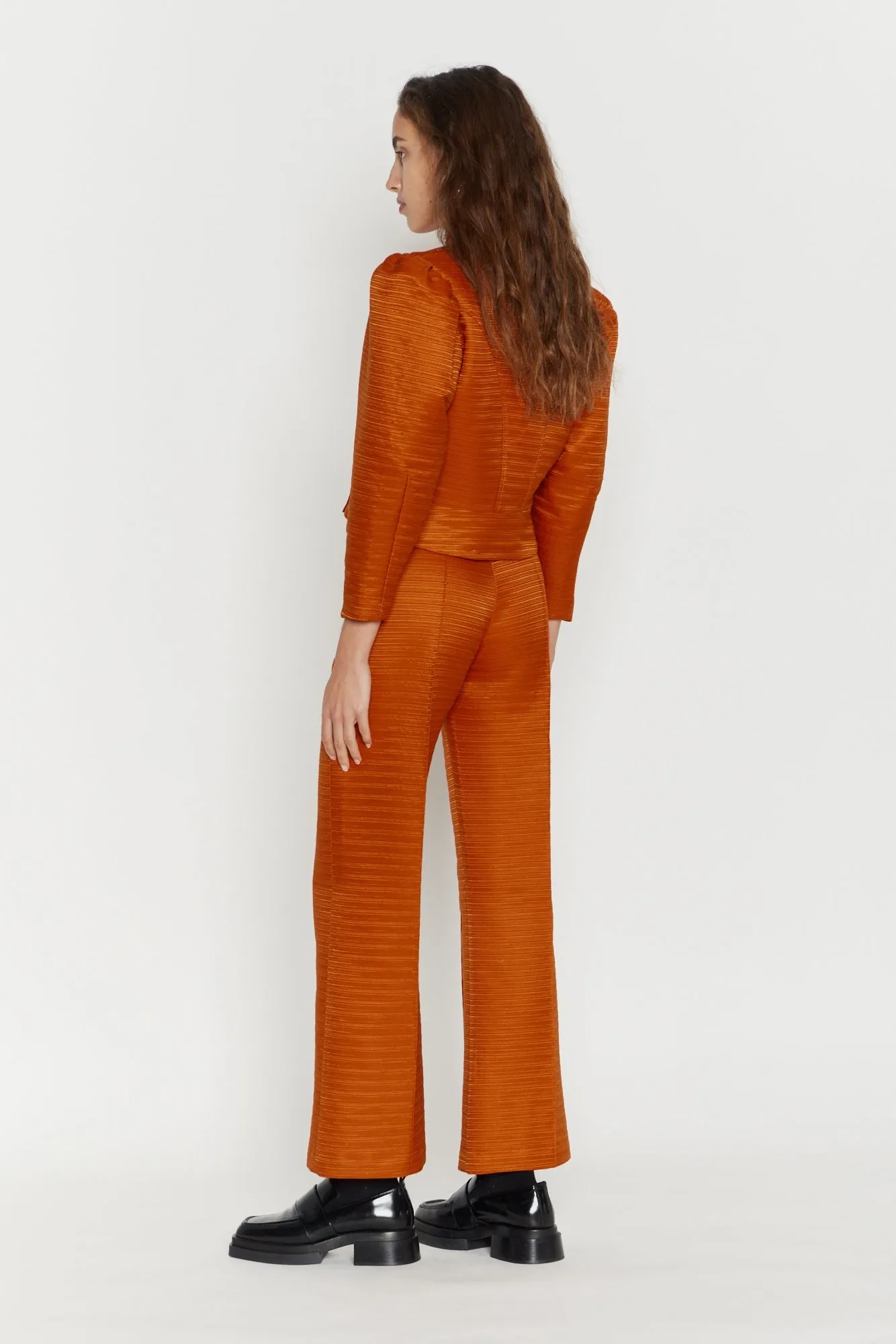 Orange Textured Flared Pants