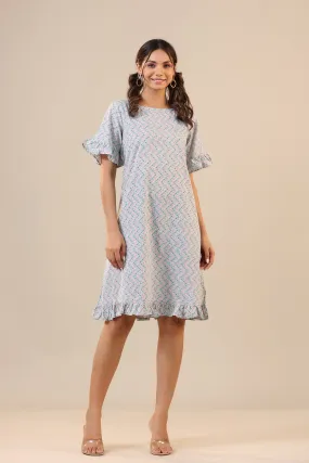 Parallel Zigazag Stripes on Light Blue T-shirt Dress