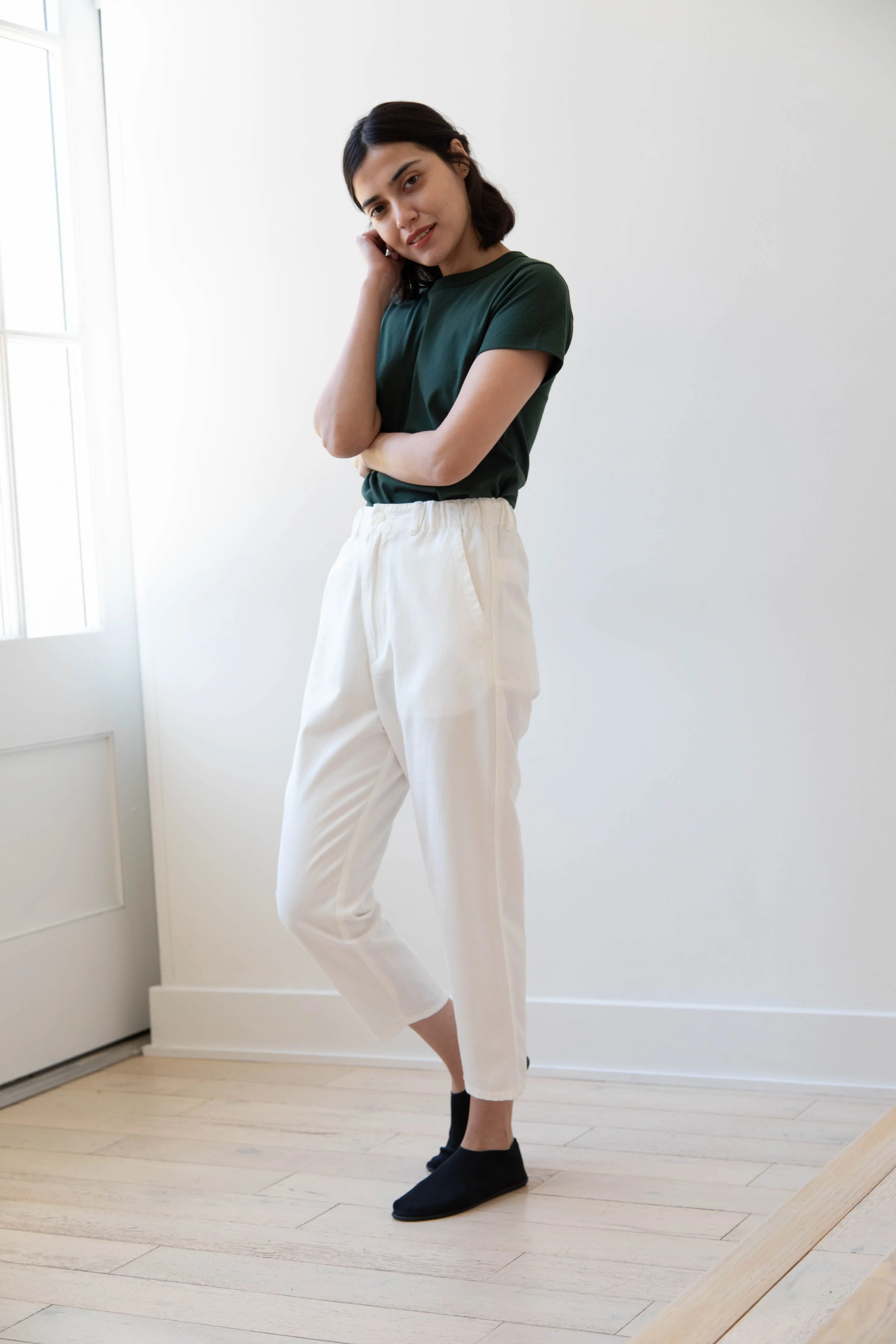 Pas de Calais | Recycled Yarn Denim Cropped Pants in White