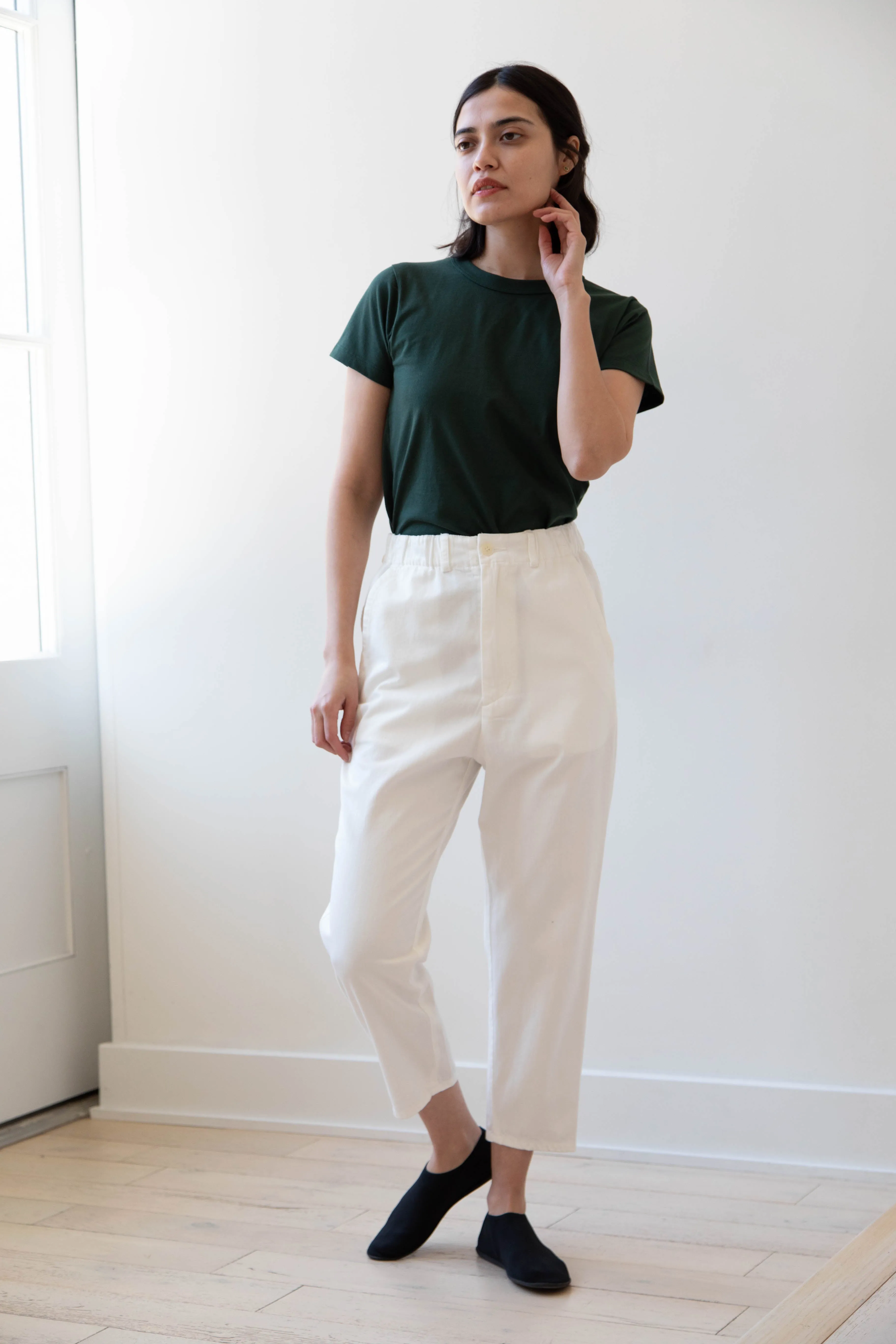 Pas de Calais | Recycled Yarn Denim Cropped Pants in White