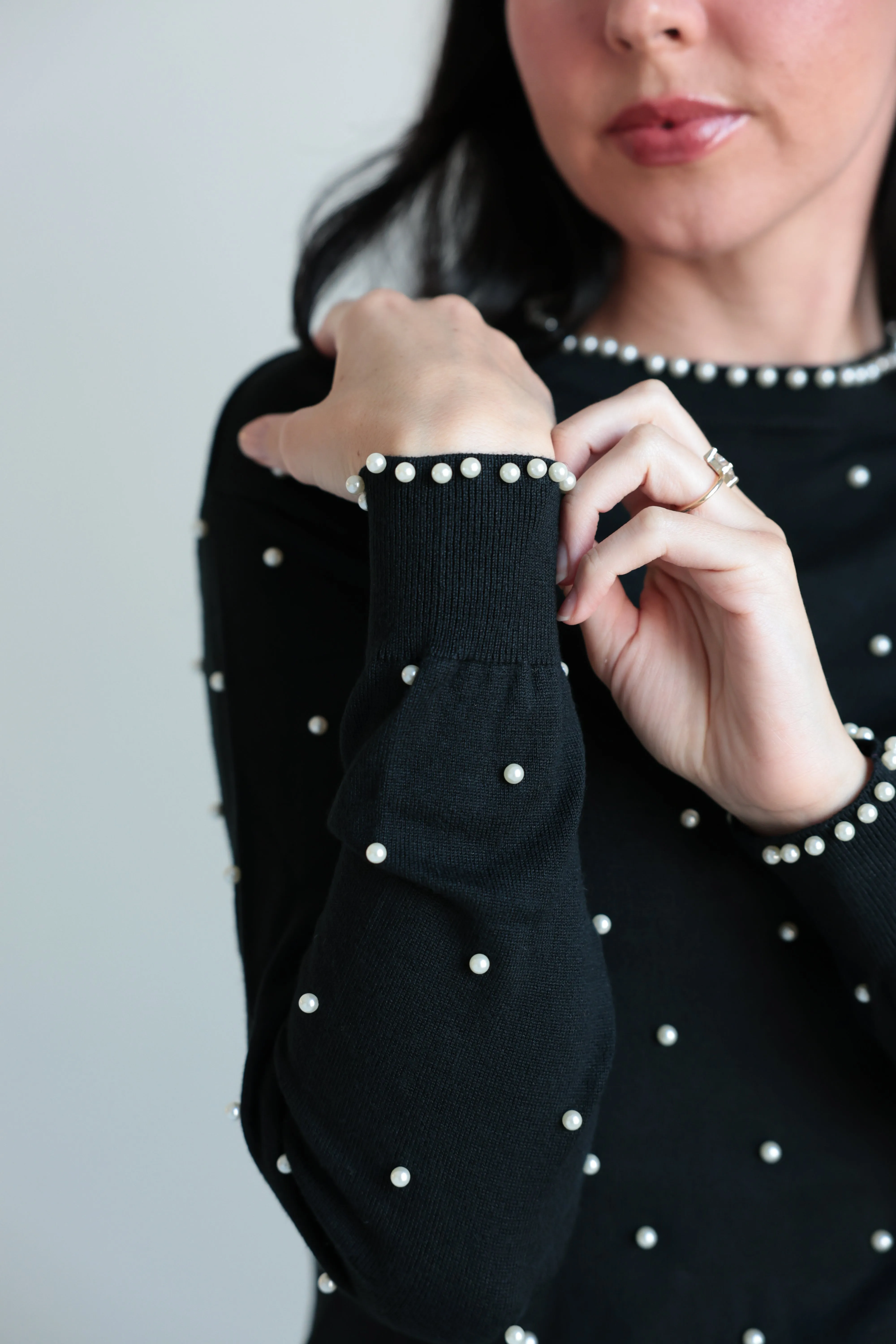 Pearl-Embellished Knit Sweater