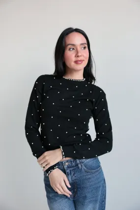 Pearl-Embellished Knit Sweater