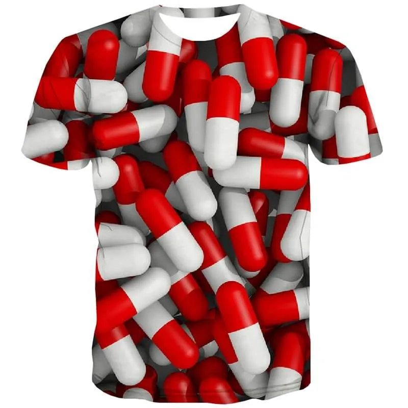 Pill T-shirt Men Colorful Tshirt Printed Harajuku T shirts Funny Short Sleeve