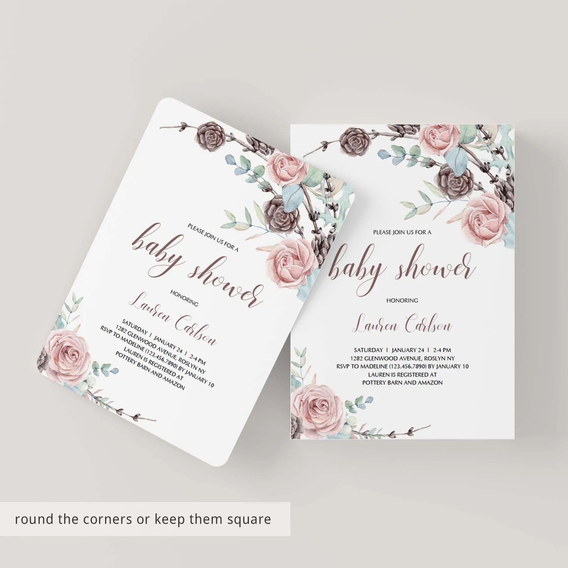 Pink Roses Baby Shower Invite Template