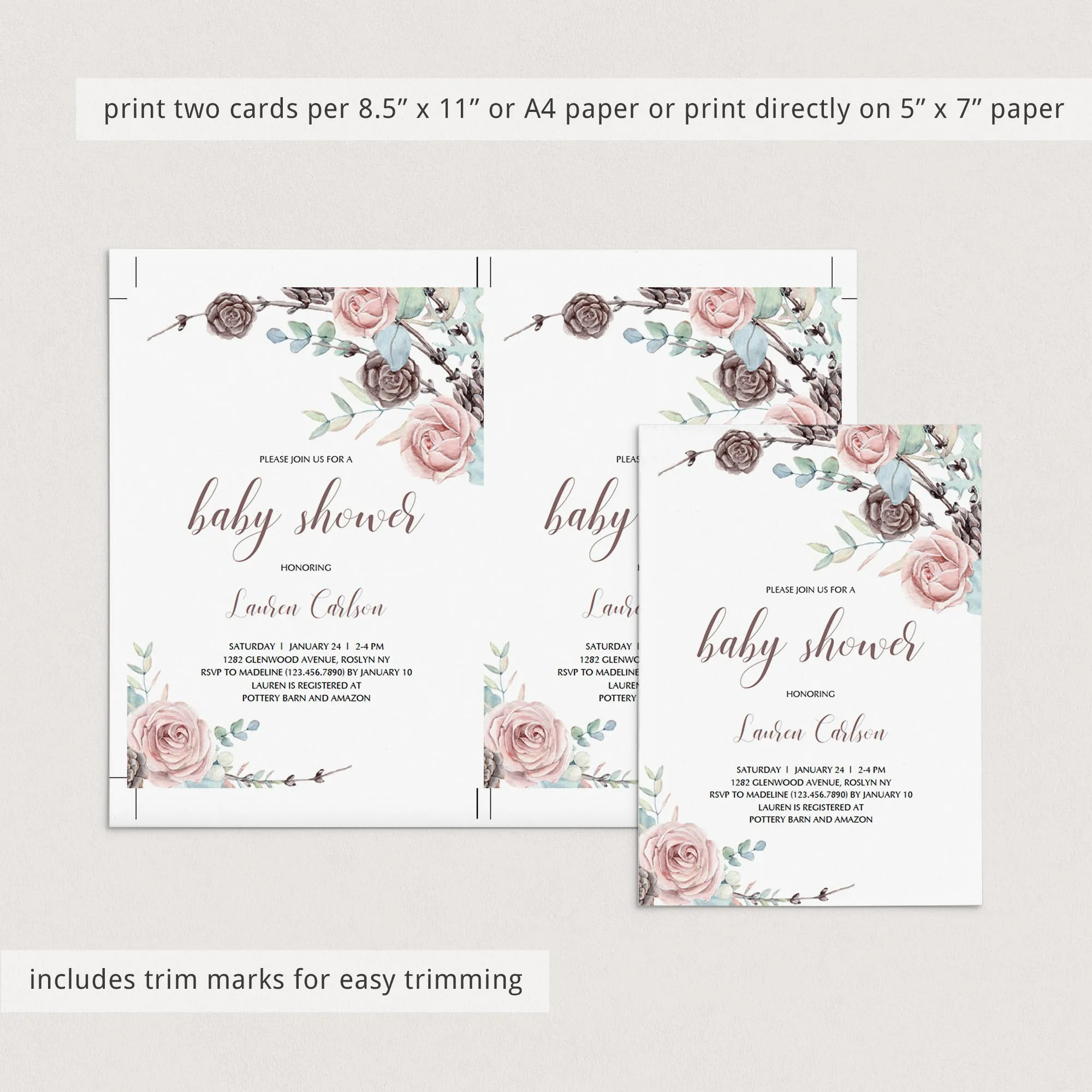 Pink Roses Baby Shower Invite Template