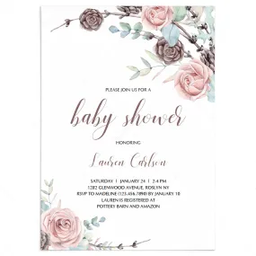 Pink Roses Baby Shower Invite Template