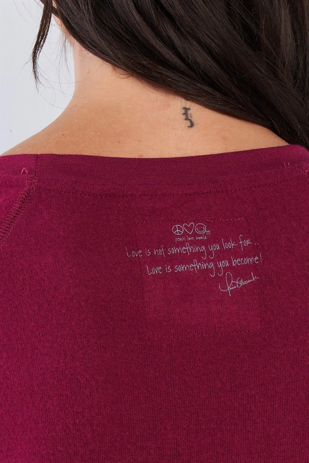 Plum Red Long Sleeve "Love is Love" Graphic Crew Neck Printed Top /2-2