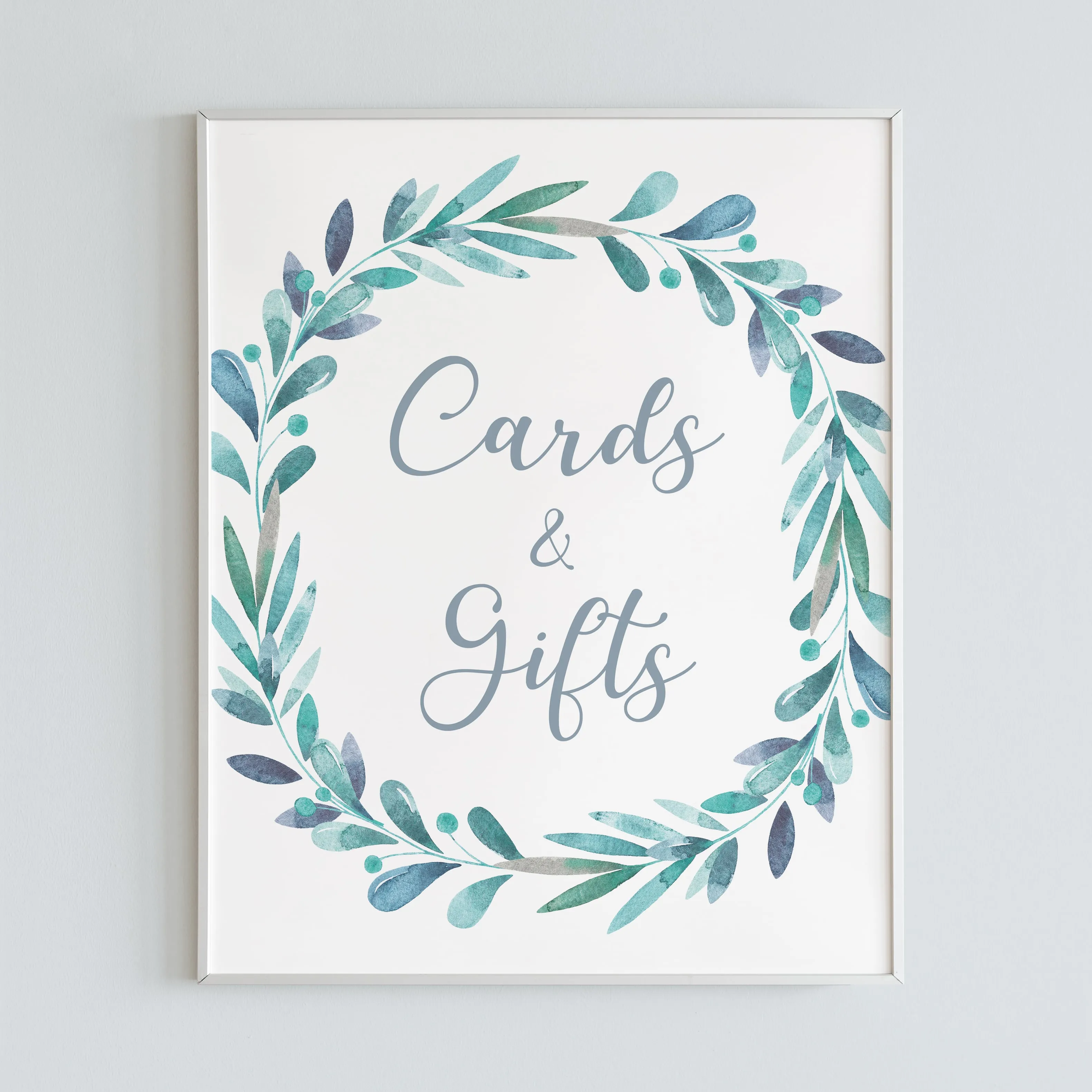 Printable Cards and Gifts Sign with Watercolor Wreath