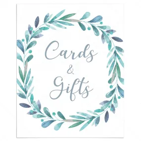 Printable Cards and Gifts Sign with Watercolor Wreath