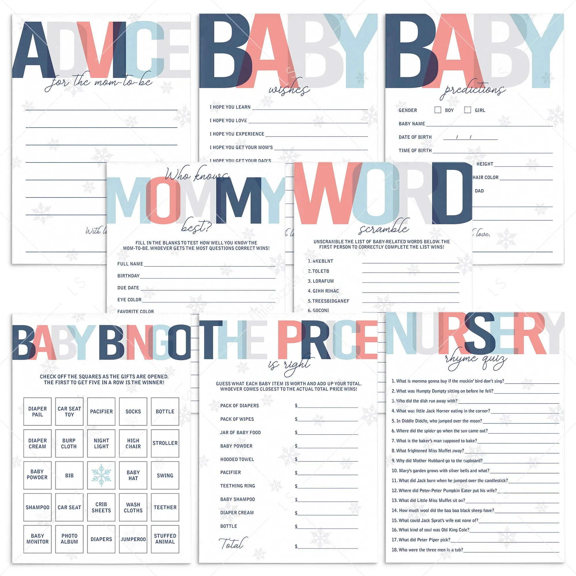 Printable Winter Baby Shower Games Bundle