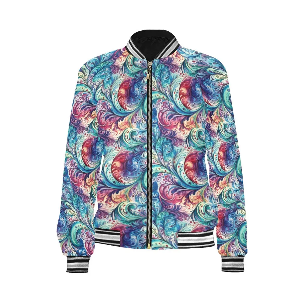 Rainbow Paisley Bomber Jacket for Women