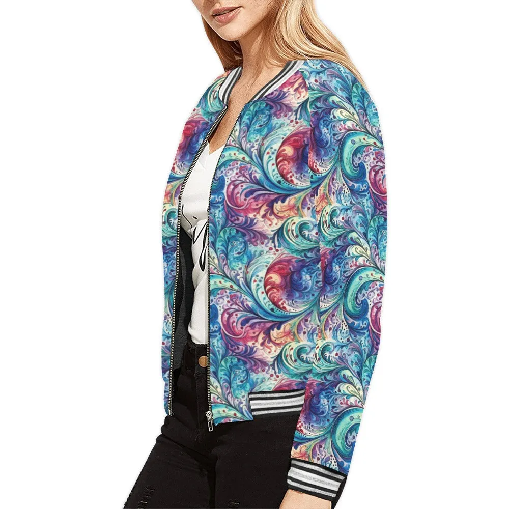 Rainbow Paisley Bomber Jacket for Women