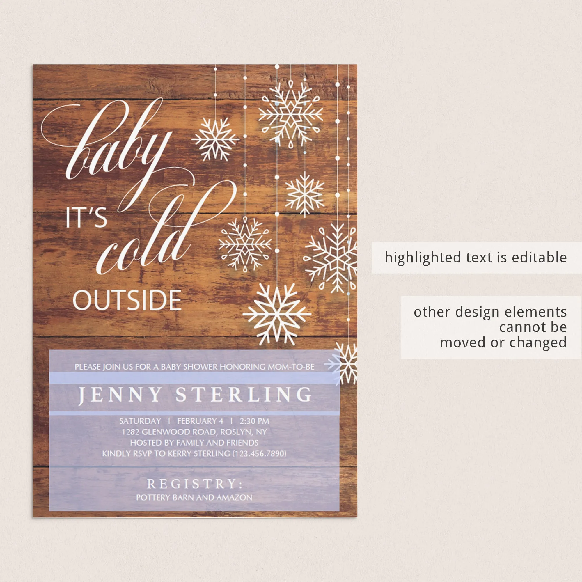 Rustic Winter Baby Shower Invitation Template