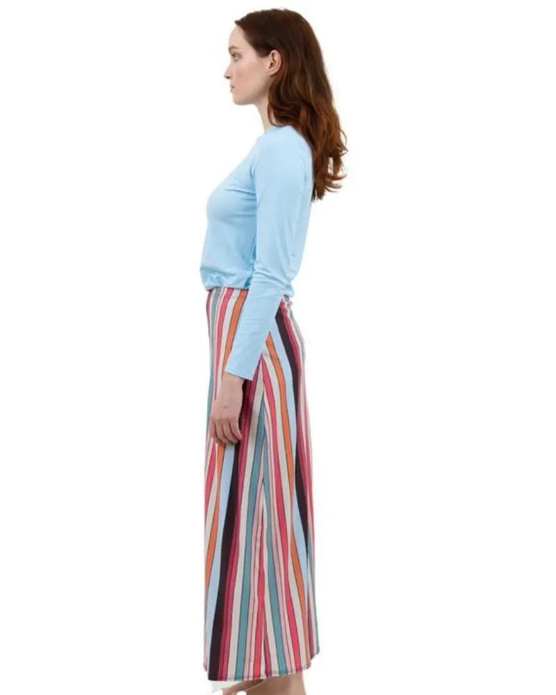 S22-LS-MULTI Stripe Print Maxi Swim Skirt