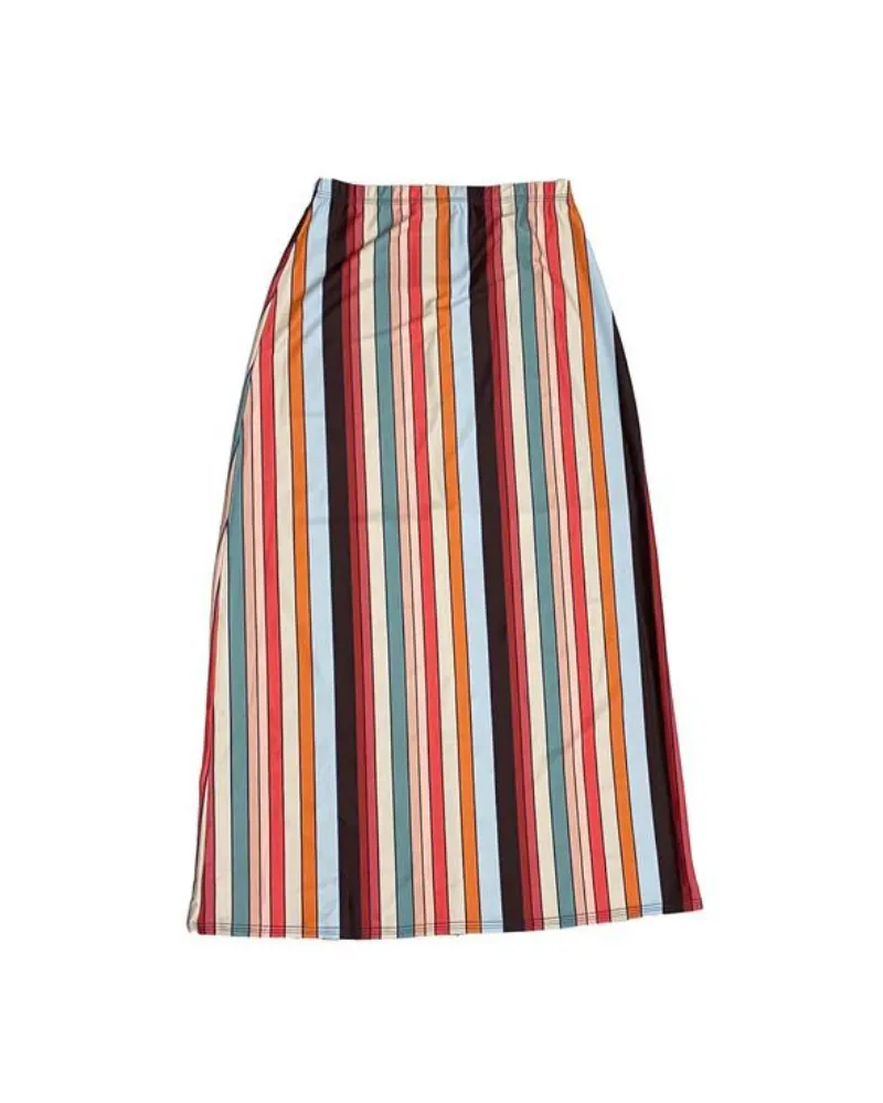 S22-LS-MULTI Stripe Print Maxi Swim Skirt