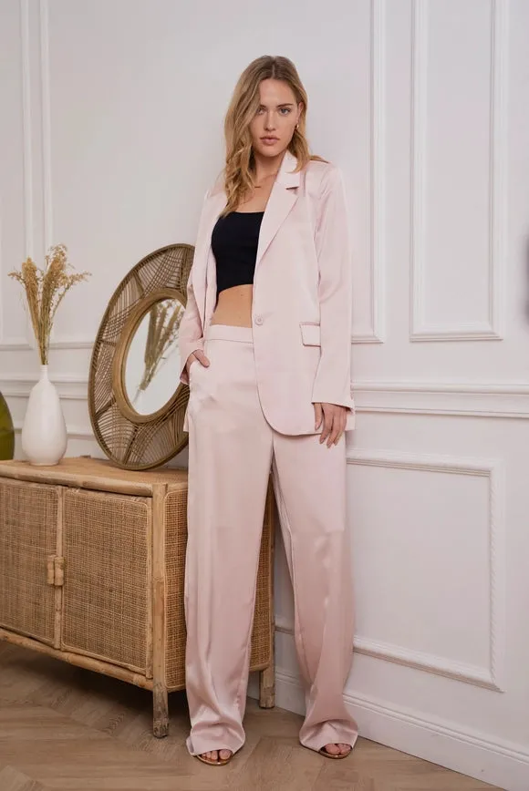 Satin Straight Cut Pants Pink