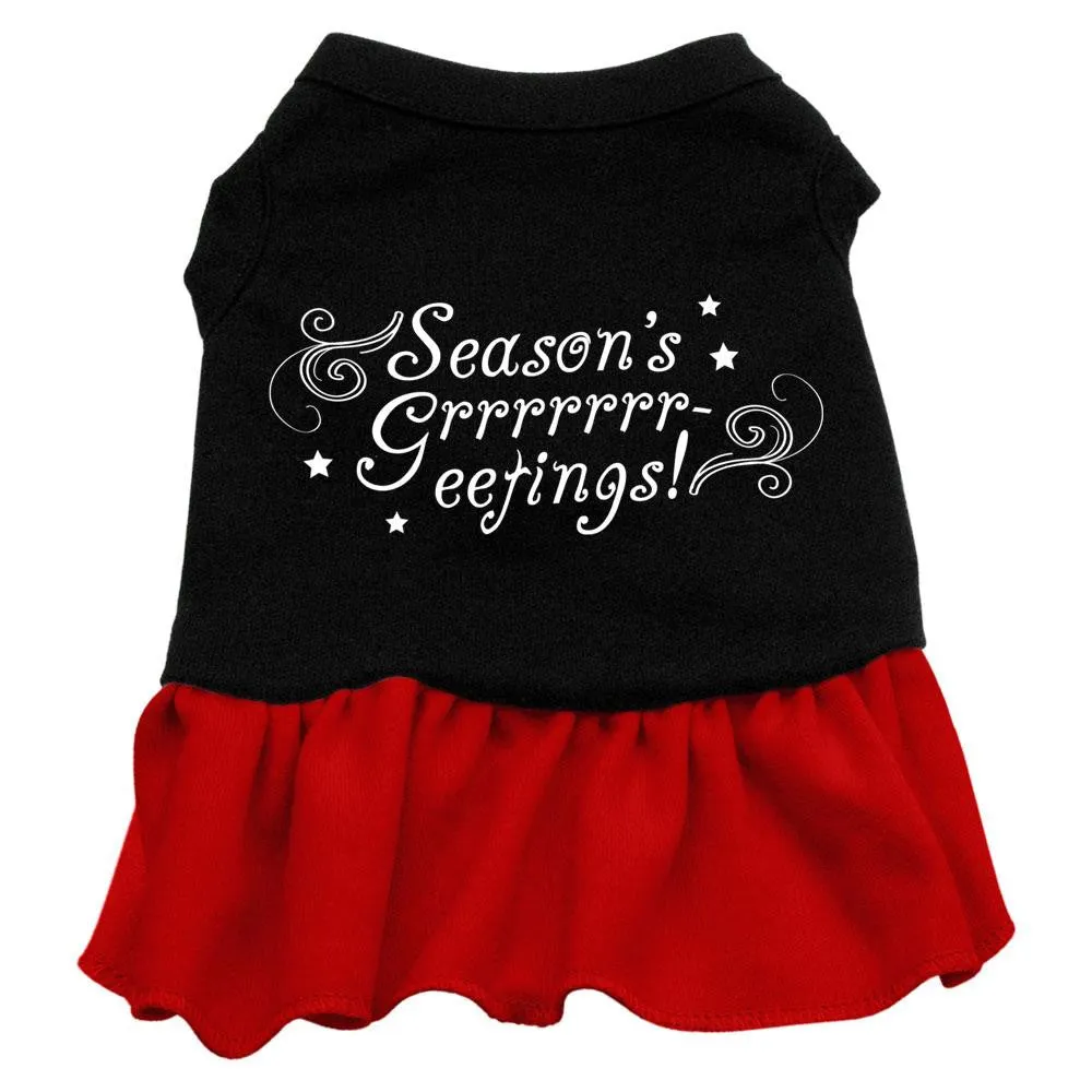 Seasons Greetings Screen Print Dress Black with Red XS (8)