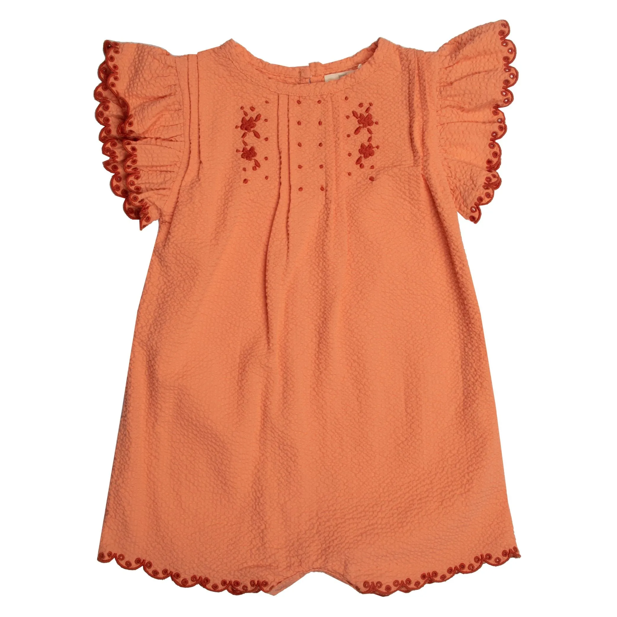 Seersucker Girls Embroidered Overall | Papaya