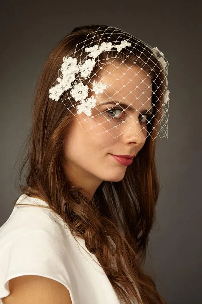 Serena: Birdcage Veil with Applique Lace