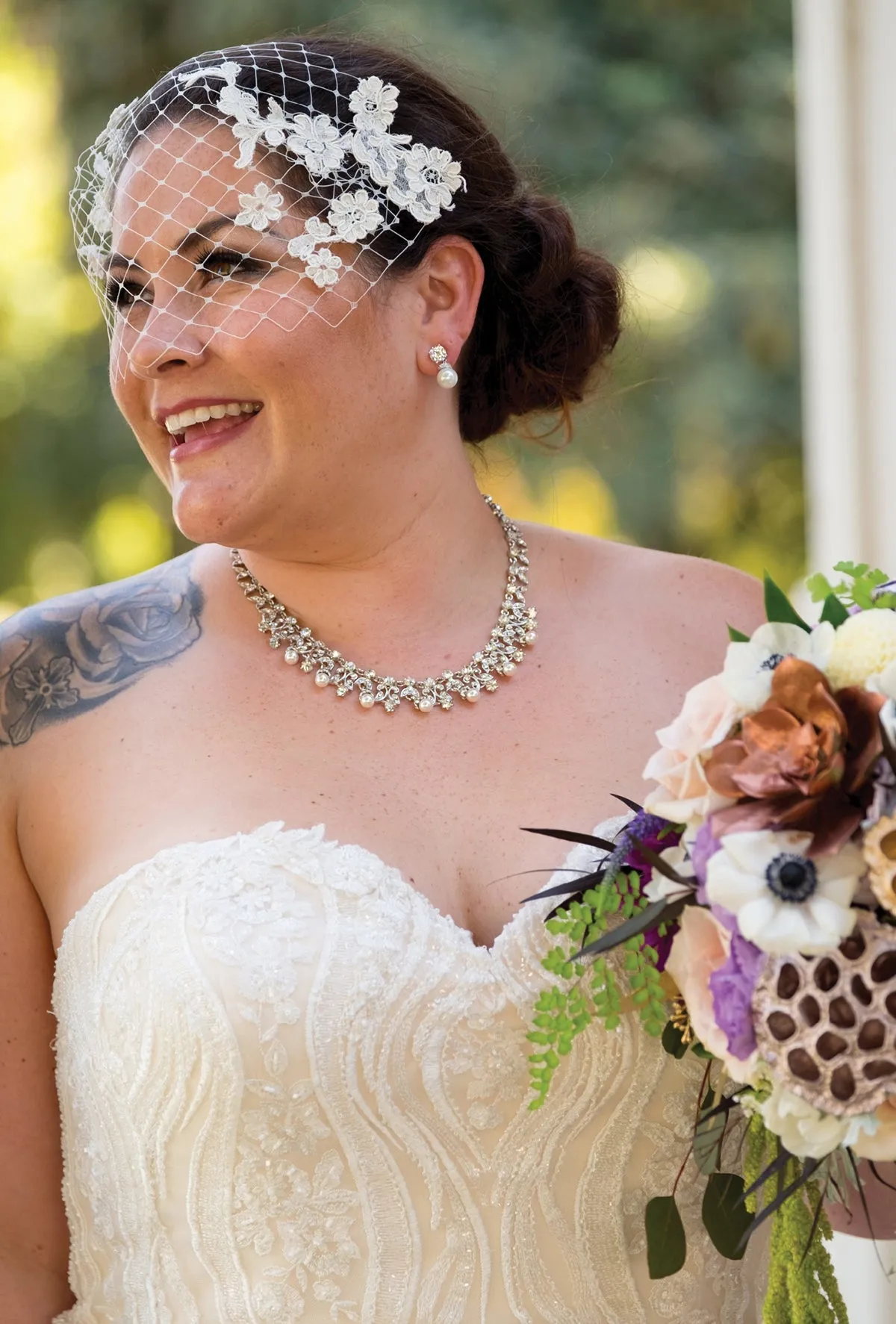 Serena: Birdcage Veil with Applique Lace