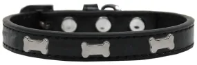 Silver Bone Widget Dog Collar Black Size 12