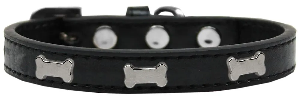 Silver Bone Widget Dog Collar Black Size 12