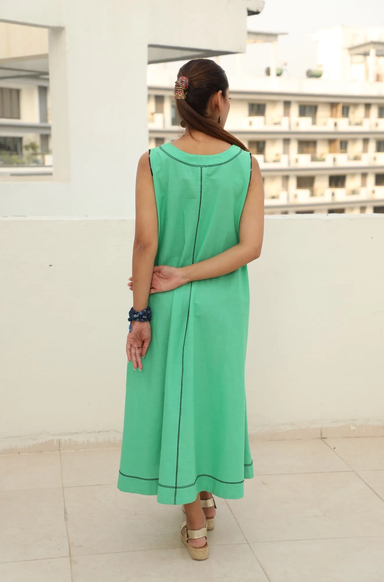 Sleeveless A-line Dress-Mint Green